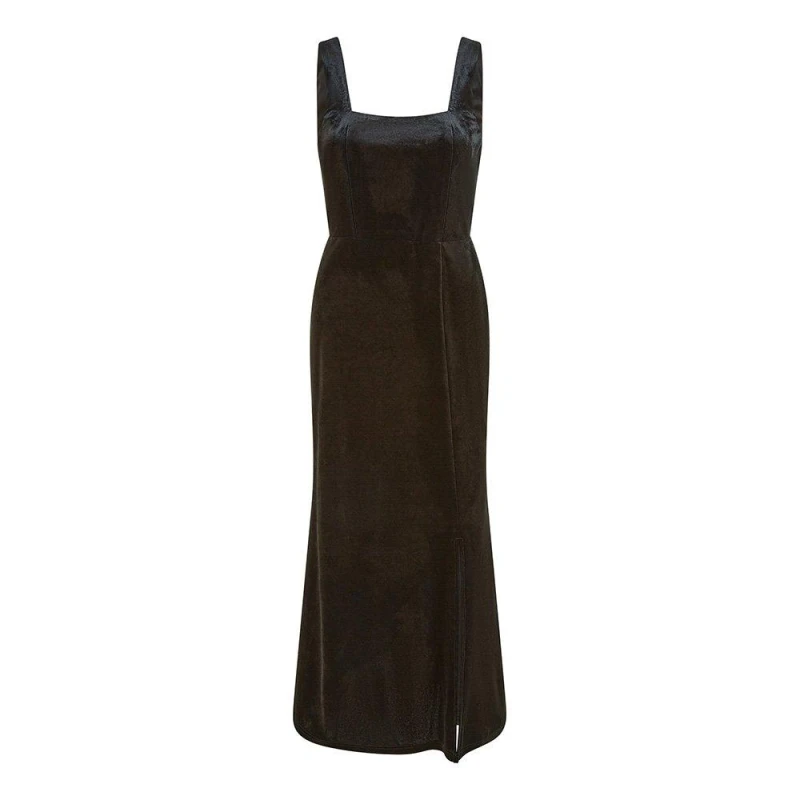 Image of Mela Black Velvet Fitted Midi Dress Black