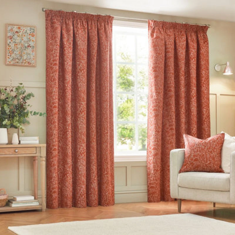 Image of Grantley Jacquard Pencil Pleat Curtains Brick, Brick / 117 x 137cm