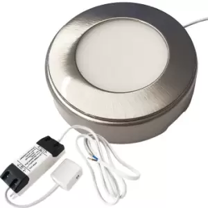 Image of 1x BRUSHED NICKEL Round Surface or Flush Under Cabinet Kitchen Light & Driver Kit - Natural White LED