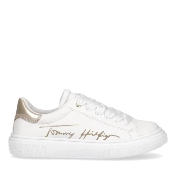 image of Tommy Hilfiger Girls Signature Logo Trainers - White