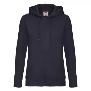 Image of Fruit Of The Loom Ladies Lady-Fit Hooded Sweatshirt Jacket (M) (Deep Navy)
