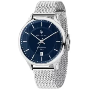 image of Gents Maserati Gentleman 43mm 3H Blue Dial Ss Mesh Bracelet Watch