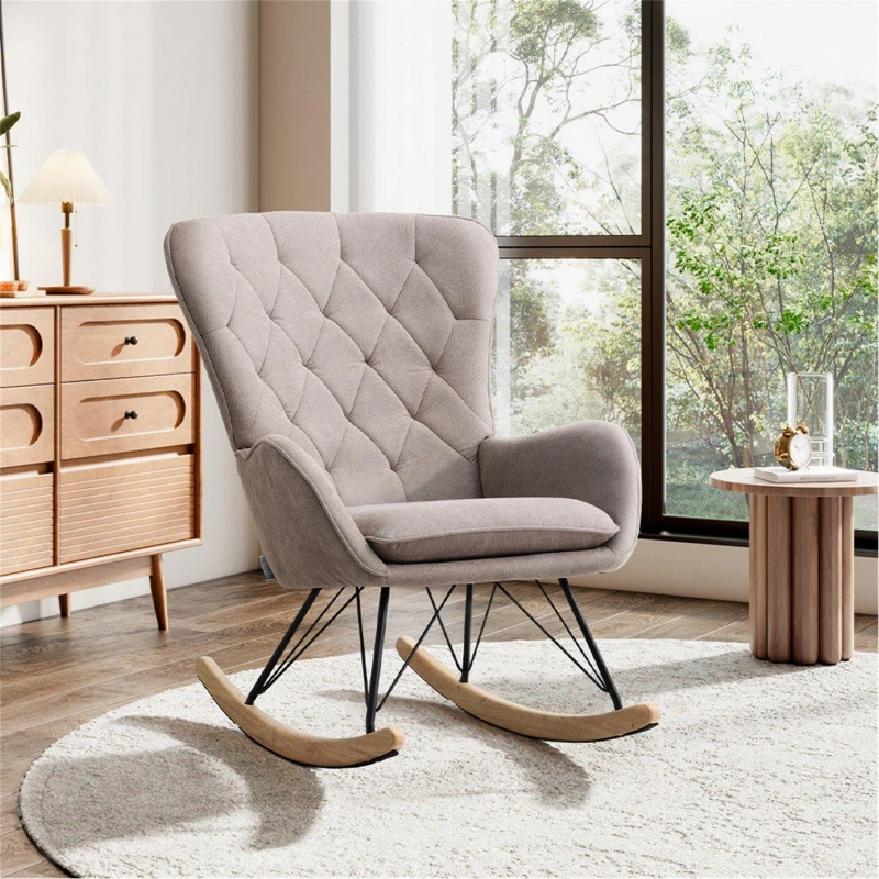Image of Cottonfy UK Modern Upholstered Rocking Chair Light Grey Grey L