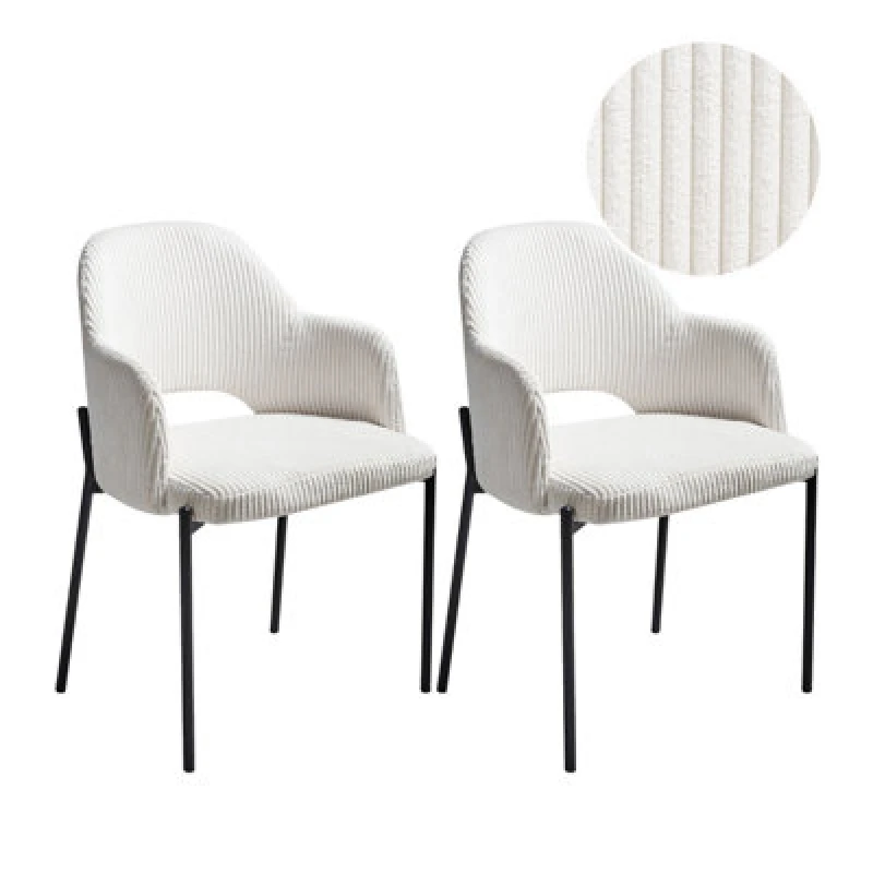 Image of Beliani Set Of 2 Dining Chairs Raton Corduroy Off-White