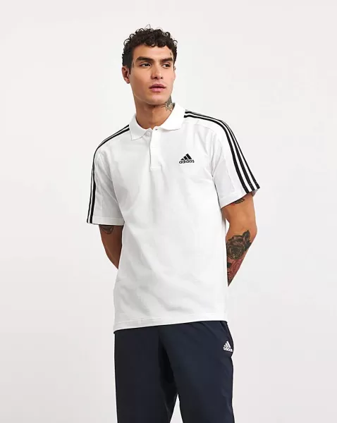 Image of adidas Sportswear Essentials Embroidered Small Logo 3-Stripes Pique Polo Shirt - White Size M, Men