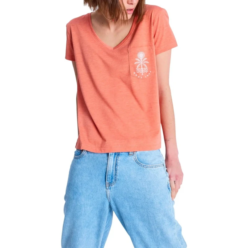 Image of Roxy Womens v-neck T-Shirt Roxy Laguna Green Orange Female L
