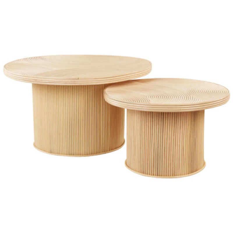 Image of Beliani Set Of 2 Coffee Tables Ilios Rattan Natural