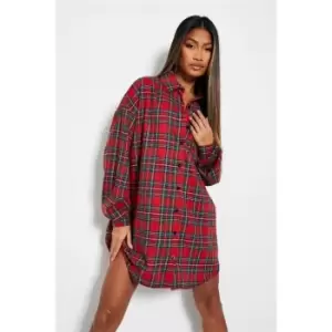 I Saw It First Oversized Brushed Check Shirt Dress - Red