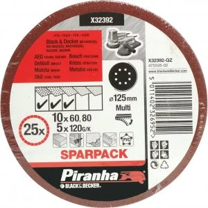 image of Black and Decker Piranha Quick Fit ROS Sanding Discs 125mm 125mm Assorted Pack of 25