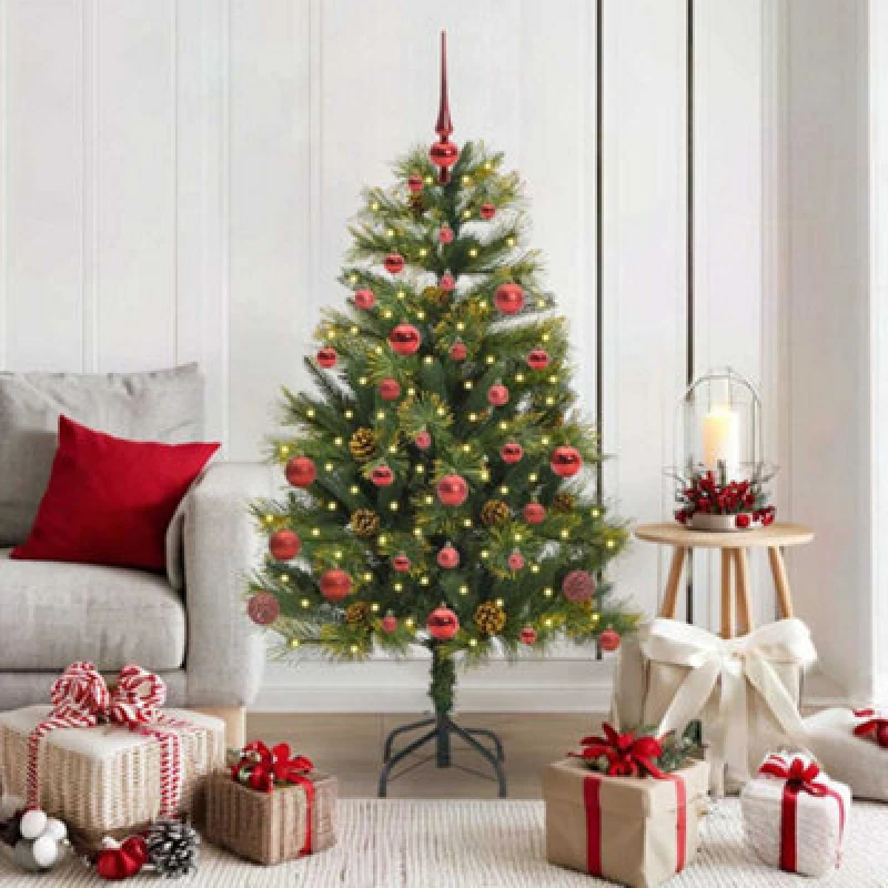 Image of Vidaxl Artificial Hinged Christmas Tree With Cones Green 150 Cm