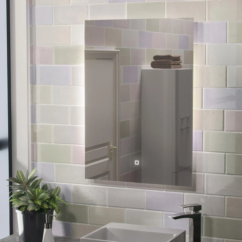 Image of Nes Home Riley Large Illuminated Backlit Bathroom Mirror with Lights Touch Switch in Silver Silver Unisex