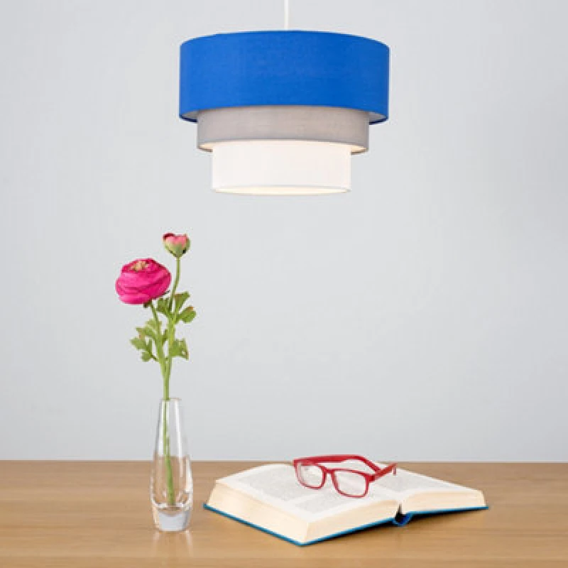 Image of ValueLights ValueLights Aztec Three Tier Easy Fit Fabric Ceiling Pendant Lamp Shade with Bulb in Blue Blue One Size Unisex 5059406016752