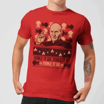 image of Star Trek: The Next Generation Make It So Mens Christmas T-Shirt - Red - XS - Red