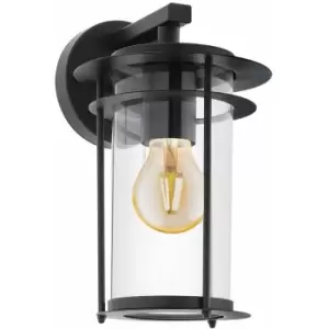 image of Loops - IP44 Outdoor Wall Light Black Dome Down Shade 1 x 60W E27 Bulb Porch Lamp