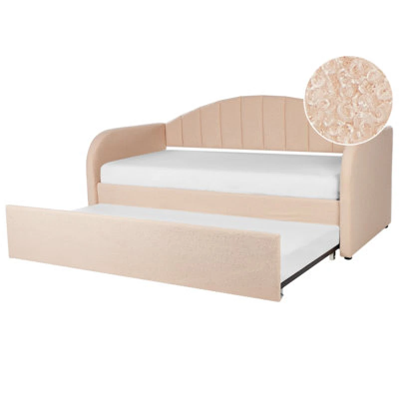 Image of Beliani Trundle Bed Boucle Eyburie 90 X 200 Cm (Eu Single) Peach Pink
