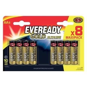 image of Eveready Gold AA LR6 Alkaline Batteries Pack of 8 E300691700