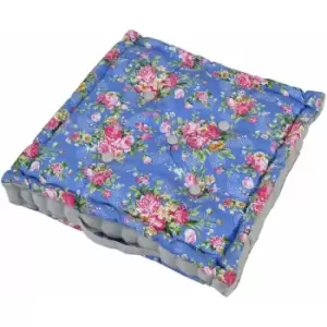 Image of Blue Roses Cotton Floor Cushion - Blue - Blue - Homescapes