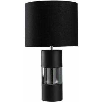 image of Black and Chrome Cylinder Table Lamp With Reni Drum Shade - Black and Chrome Cylinder Table Lamp With Small Drum Shade - No Bulb