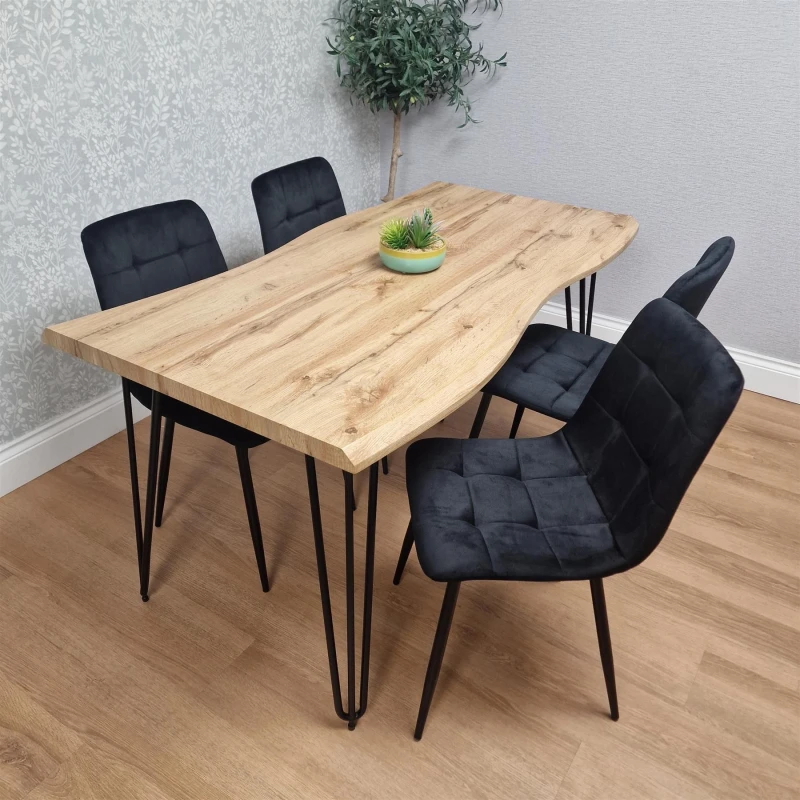 Image of Kosy Koala Dining Table And 4 Black Velvet Chairs - Stylish Dining Room Furniture, Multi ARI117+4BKRCO