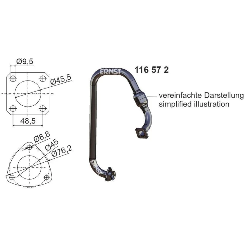 Image of ERNST 116572 Exhaust Pipe Front, Length: 750mm Exhaust Pipe (17)