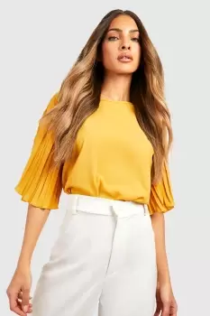 Image of Pleat Sleeve Woven Blouse