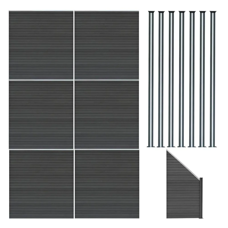 Image of Monstershop Composite Fence Panels, Angled Piece & LED Posts 6ft x 37ft - Grey Grey Unisex