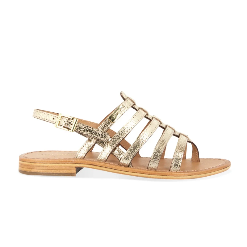 Image of LES TROPEZIENNES PAR M.BELARBI Leather Flat Heel Sandals Cracked Golden Women 36 (3.5);39 (5.5 to 6);37 (4);35 (2.5 to 3)
