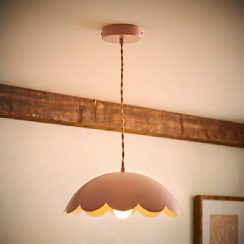 Image of Valuelights Millie Rose Pink Scallop Pendant Ceiling Light And Bulb