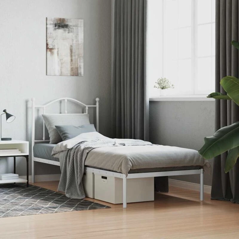 Image of Vidaxl Metal Bed Frame Without Mattress With Headboard White 90X200 Cm, White 353481