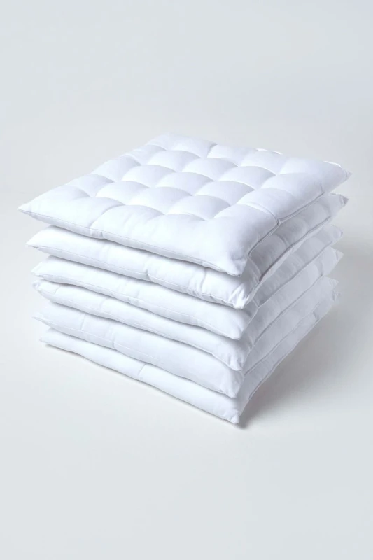 Image of Homescapes Plain Seat Pad with Button Straps, 40 x 40cm, Set of 6 White