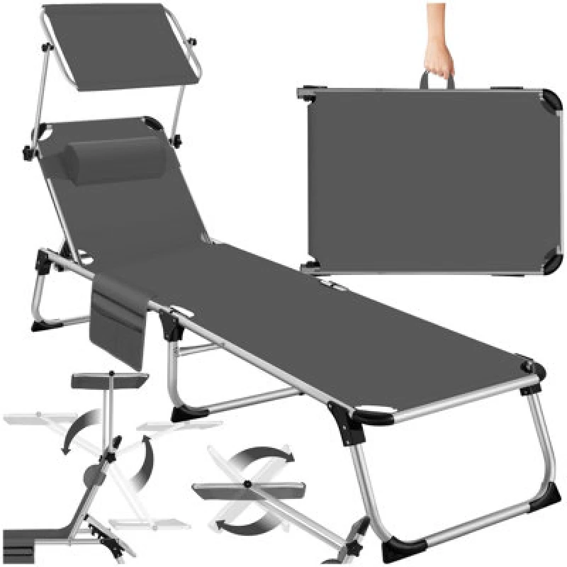 Image of Tectake 1 Sun Lounger Aurelie - Foldable With Headrest, 6 Position Backrest - Grey