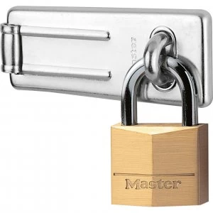 image of Masterlock Solid Brass Padlock and Steel Hasp 40mm Standard