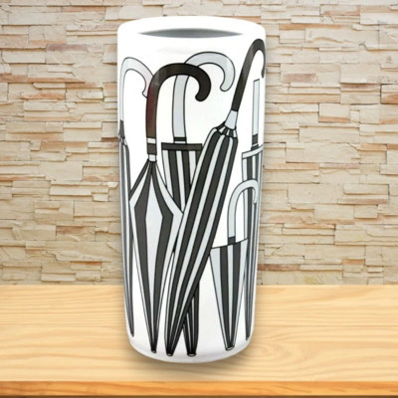 Image of Minster Umbrella Stand - Vase - L20 X W20 X H46cm - Black/white