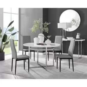 Image of Furniturebox Adley White High Gloss 120cm Storage Dining Table & 4 Grey Milan Black Leg Faux Leather Chairs