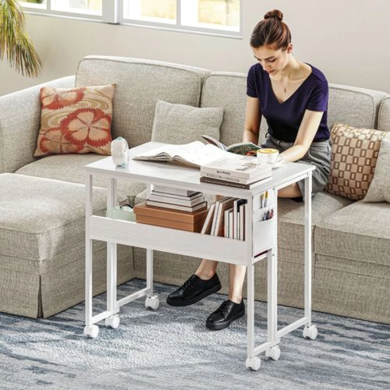 Image of HOMCOM 80cm Foldable Computer Desk on Wheels for Small Spaces Natural, Brown 836-608V81ND