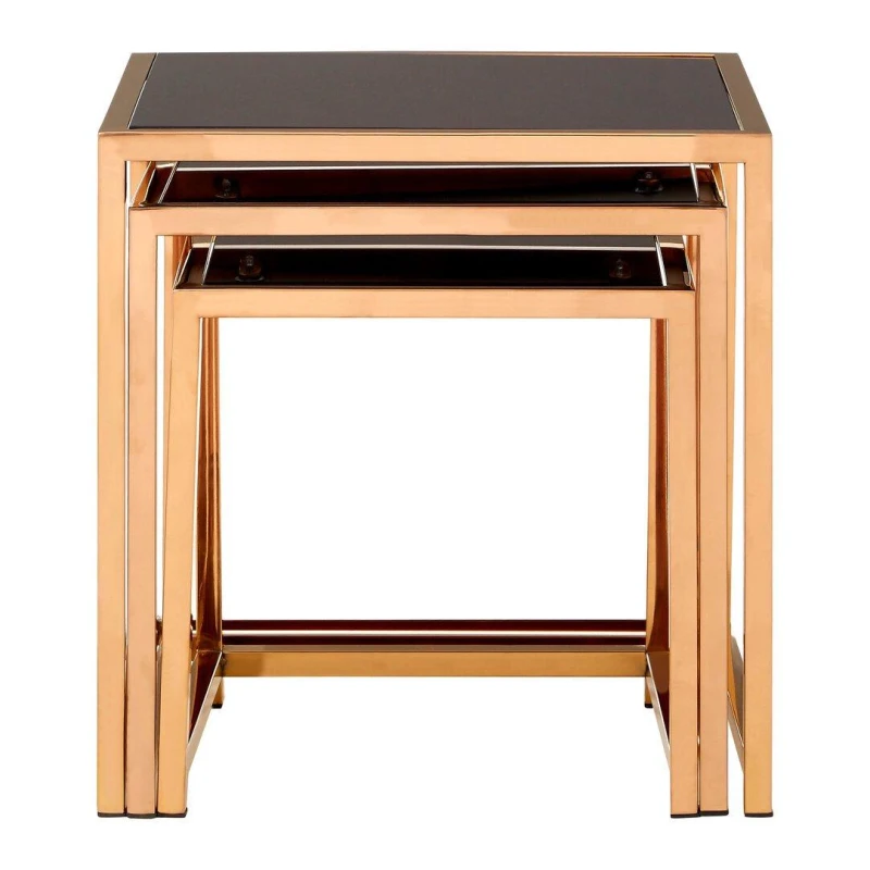 Image of Premier Housewares Nesting Design Set Of 3 Square Side Tables, Space Saving Side Table For Livingroom, Modern Bedside Table Gold