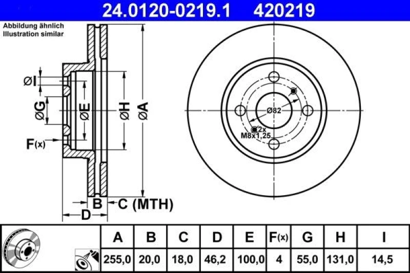 Image of ATE 24.0120-0219.1 Brake disc Vented, Coated Brake Disc (82)