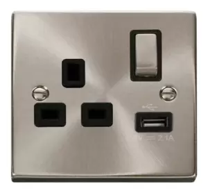 Image of Click Scolmore Deco Satin Chrome 1 Gang USB Outlet Switch With Black Ingot - VPSC571UBK