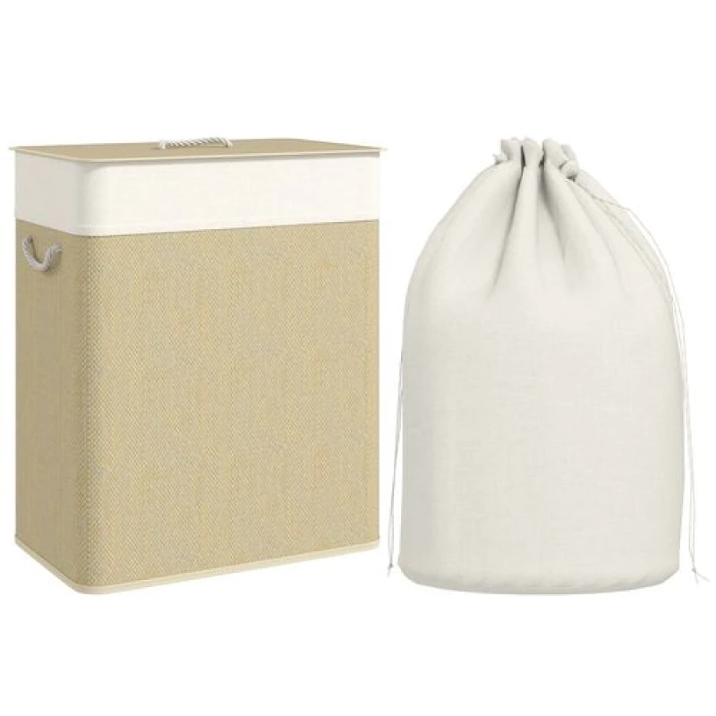 Image of HOMCOM 100L Laundry Basket with Lid, Washing Basket for Bathroom, Cream 850-345V00CW