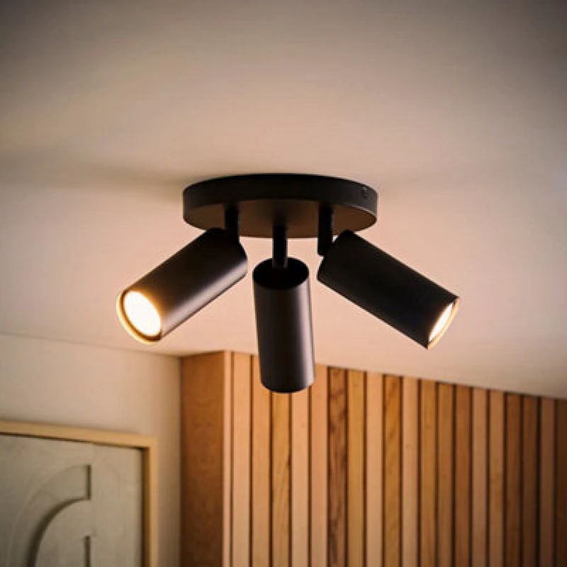 Image of Valuelights Taylor Matte Black Tube 3 Way Adjustable Ceiling Spotlight And Bulbs