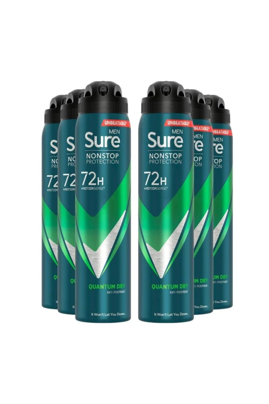 Image of Sure Men 'Antiperspirant' 72H Protection Quantum Dry Deodorant, 6x250ml White male