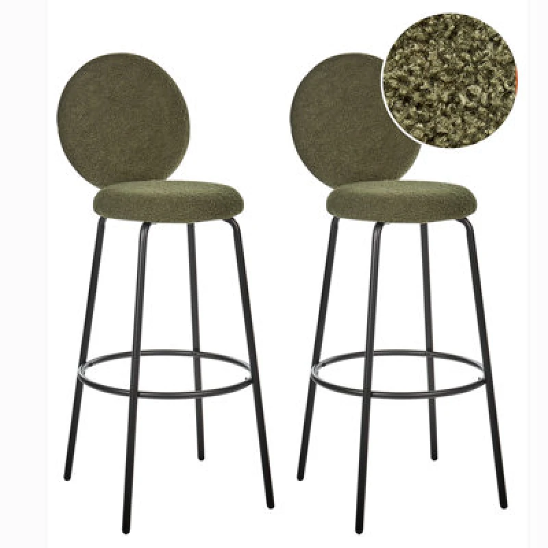 Image of Beliani Set Of 2 Bar Chairs Emery Boucle Dark Green