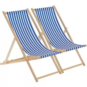 Image of Harbour Housewares - Folding Wooden Deck Chairs - Navy Stripe - Pack of 2