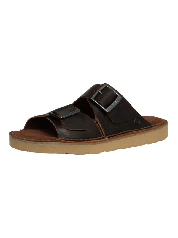 Image of Clarks Mens Solsbury Strap Beeswax Leather Flat Sandals in Brown Size: 8-Standard Fit Brown Male 8-Standard Fit