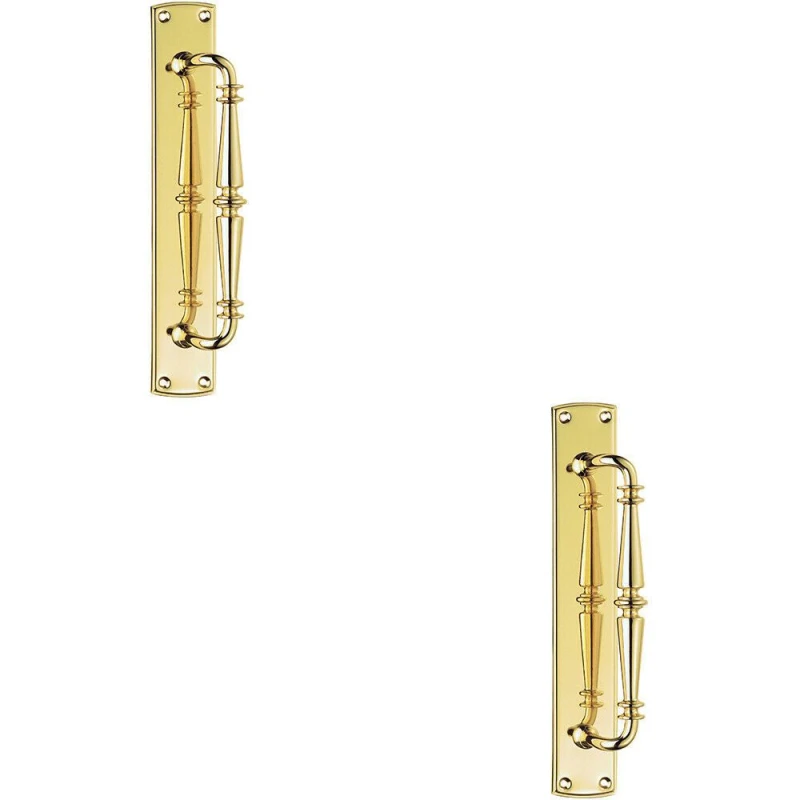 Image of Loops 2x Cranked Ornate Door Pull Handle 380 x 65mm Backplate Polished Brass Metallics unisex