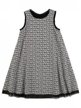 Image of DKNY Girls Multi Logo Swing Dress - Black, Size 10 Years, Women