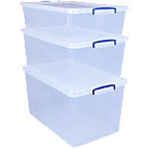 Image of Really Useful Boxes Nestable Box 83 L Transparent Plastic 44 x 68.5 x 36.8cm Pack of 3