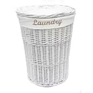 image of Wicker Round Laundry Basket With Lining [White Laundry basket (Small)(42.5x30cm)] - White