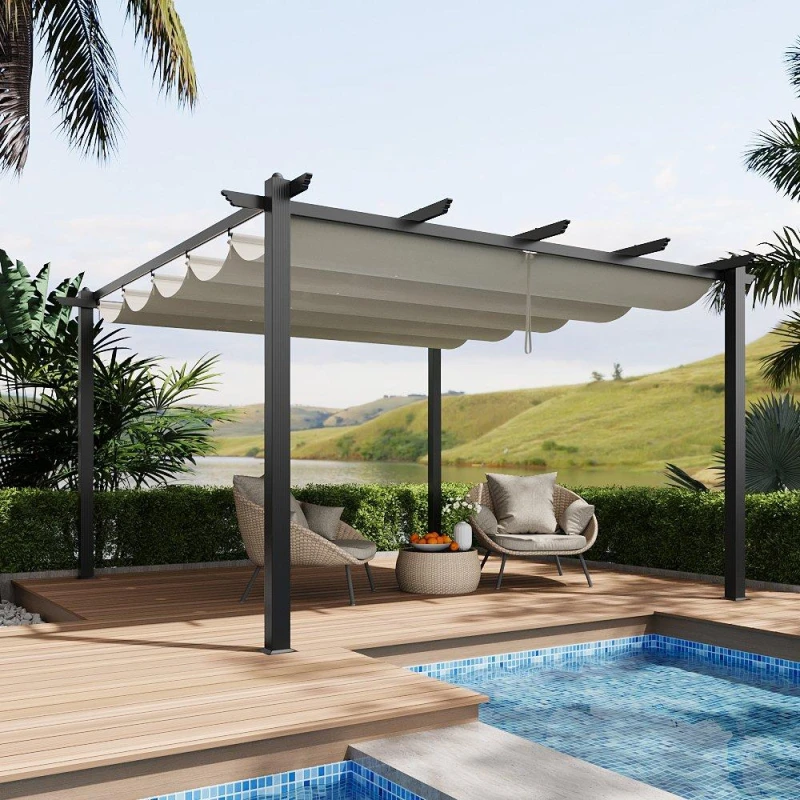 Image of Breeins 13x13ft Aluminium Pergola with Retractable Roof Black And Beige unisex One size