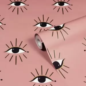 Image of Furn. Theia Blush Pink Abstract Eyes Foiled Wallpaper